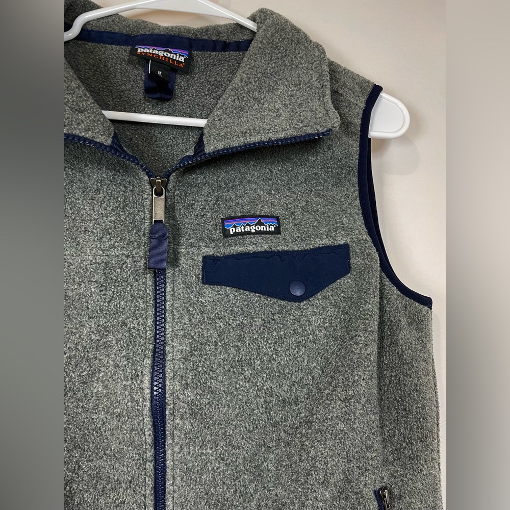 Patagonia Snap-T Synchilla Fleece Vest, Gray/Navy Blue, Women’s Medium - Picture 3 of 9